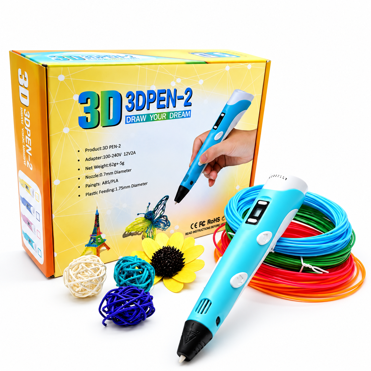 قلم طراحی سه بعدی 3D PEN-2 اورجینال | نمایشگر دار با تنظیم سرعت و فیلامنت PLA و ABS